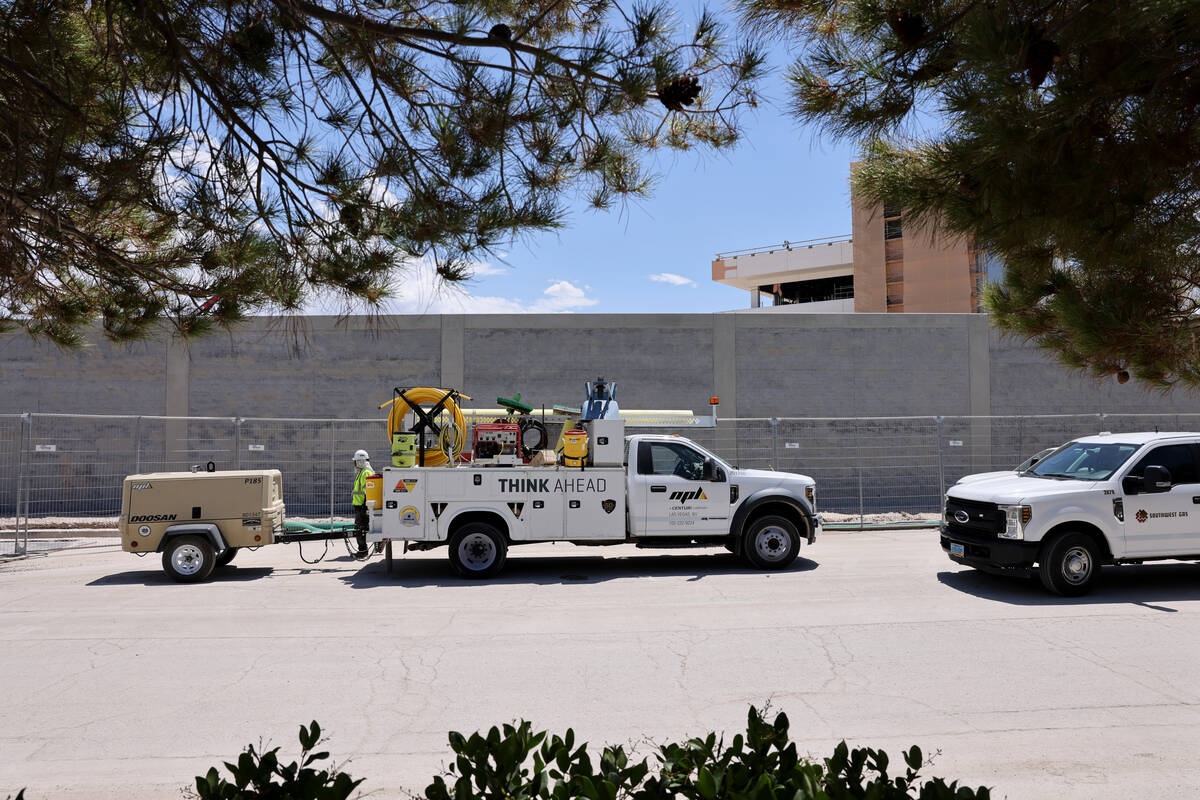 A wall along East Rochelle Avenue is seen from the Tuscany in Las Vegas Tuesday, July 25, 2023, ...
