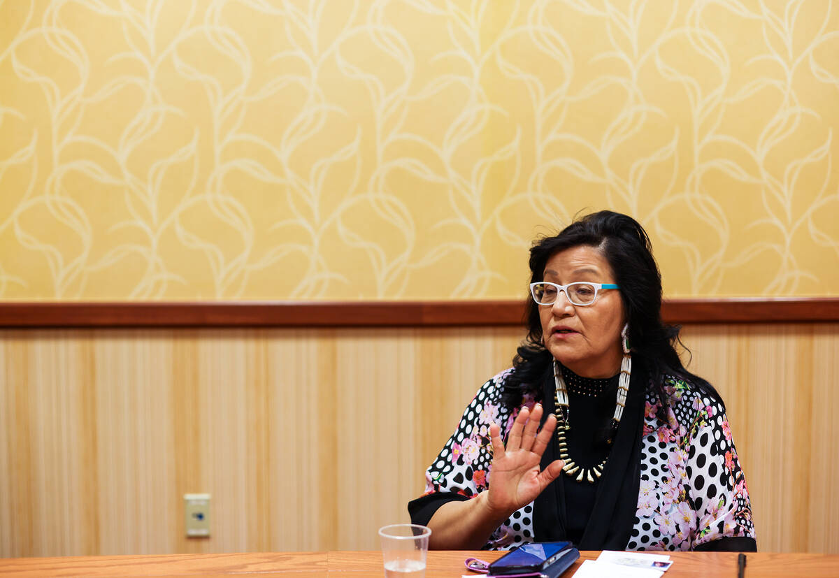 Carol Good Bear speaks to the Review-Journal in a conference room at the South Point in Las Veg ...