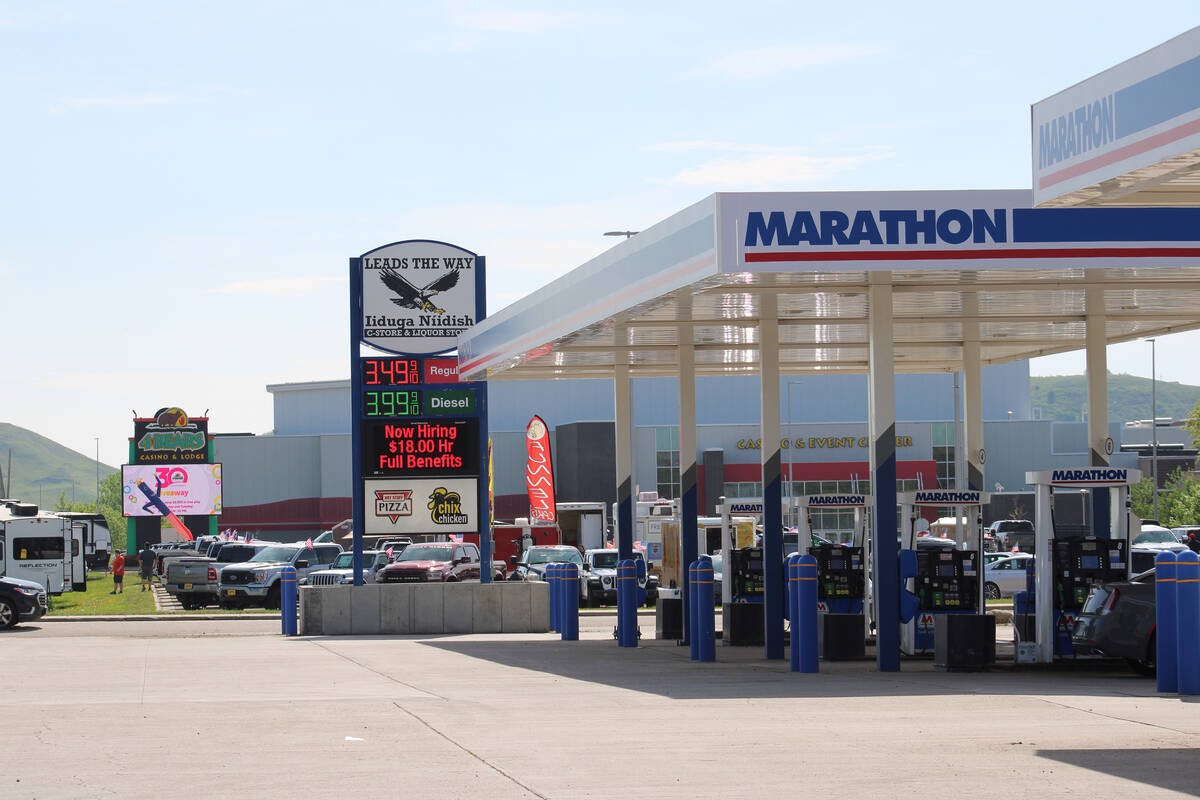 The 4 Bears casino and a Marathon gas station in New Town, North Dakota.