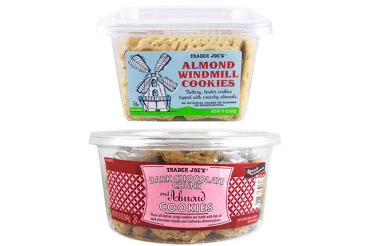 Almond Windmill Cookies and Dark Chocolate Chunk and Almond Cookies product in packaging. (Trad ...