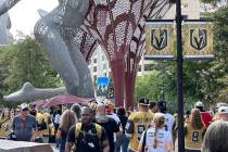 Fans fill The Park near T-Mobile Arena ahead of Game 5 of the Stanley Cup Final on June 13, 202 ...