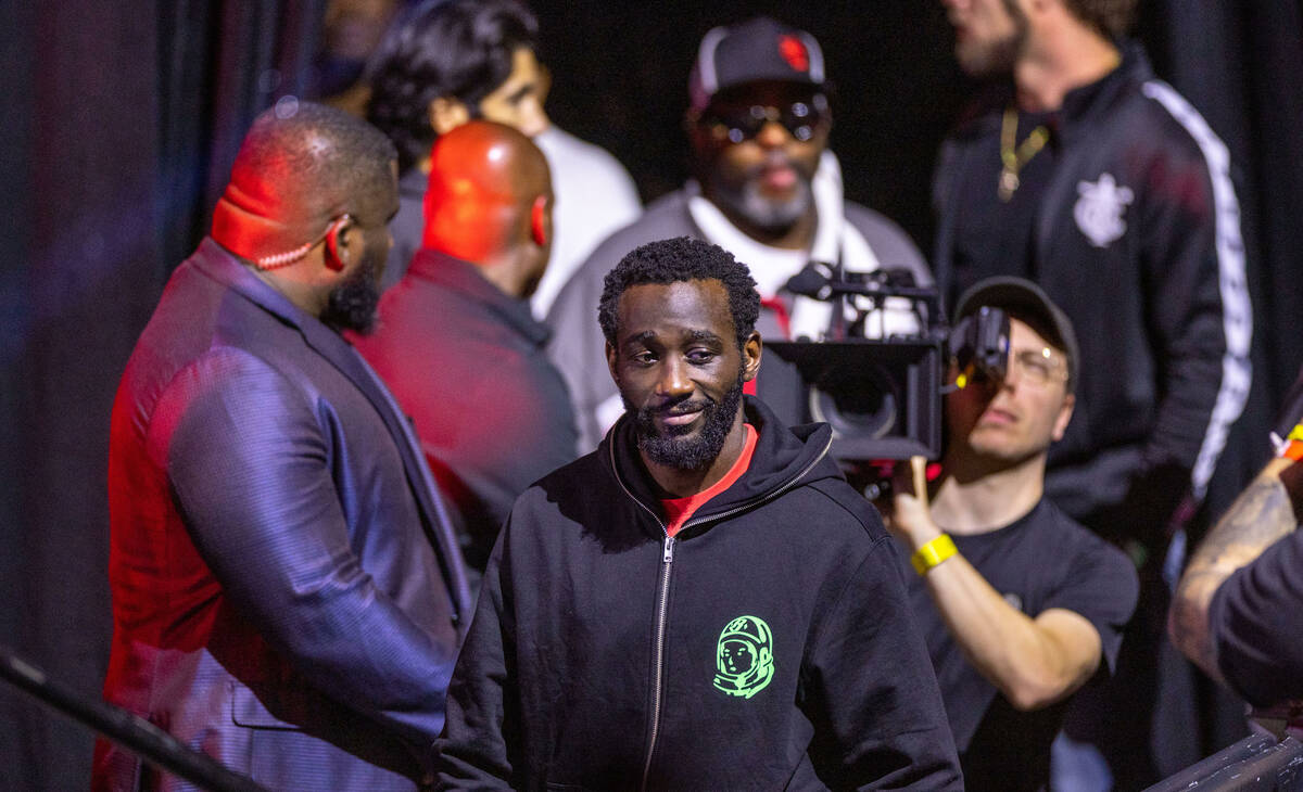 Boxer Terence Crawford arrives for his final press conference with Errol Spence Jr. ahead of th ...