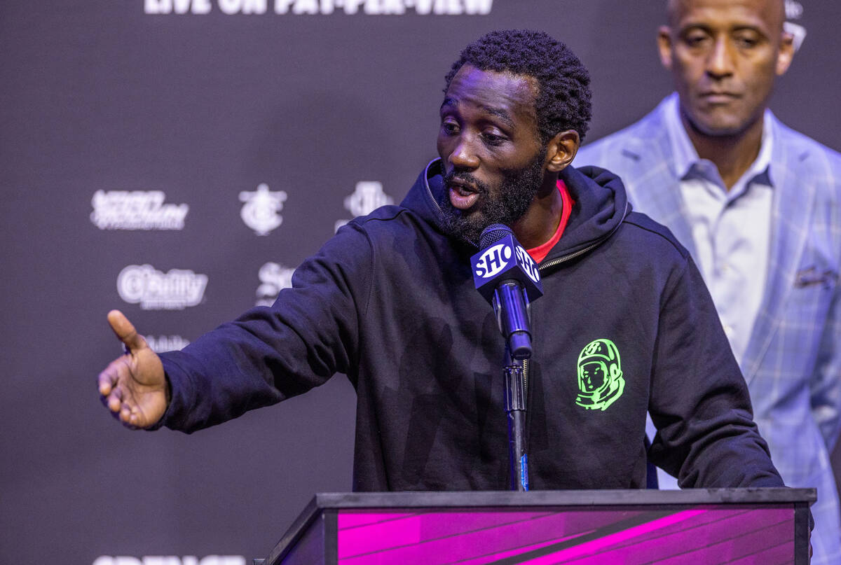 Boxer Terence Crawford talks about his opponent Errol Spence Jr. at the final press conference ...