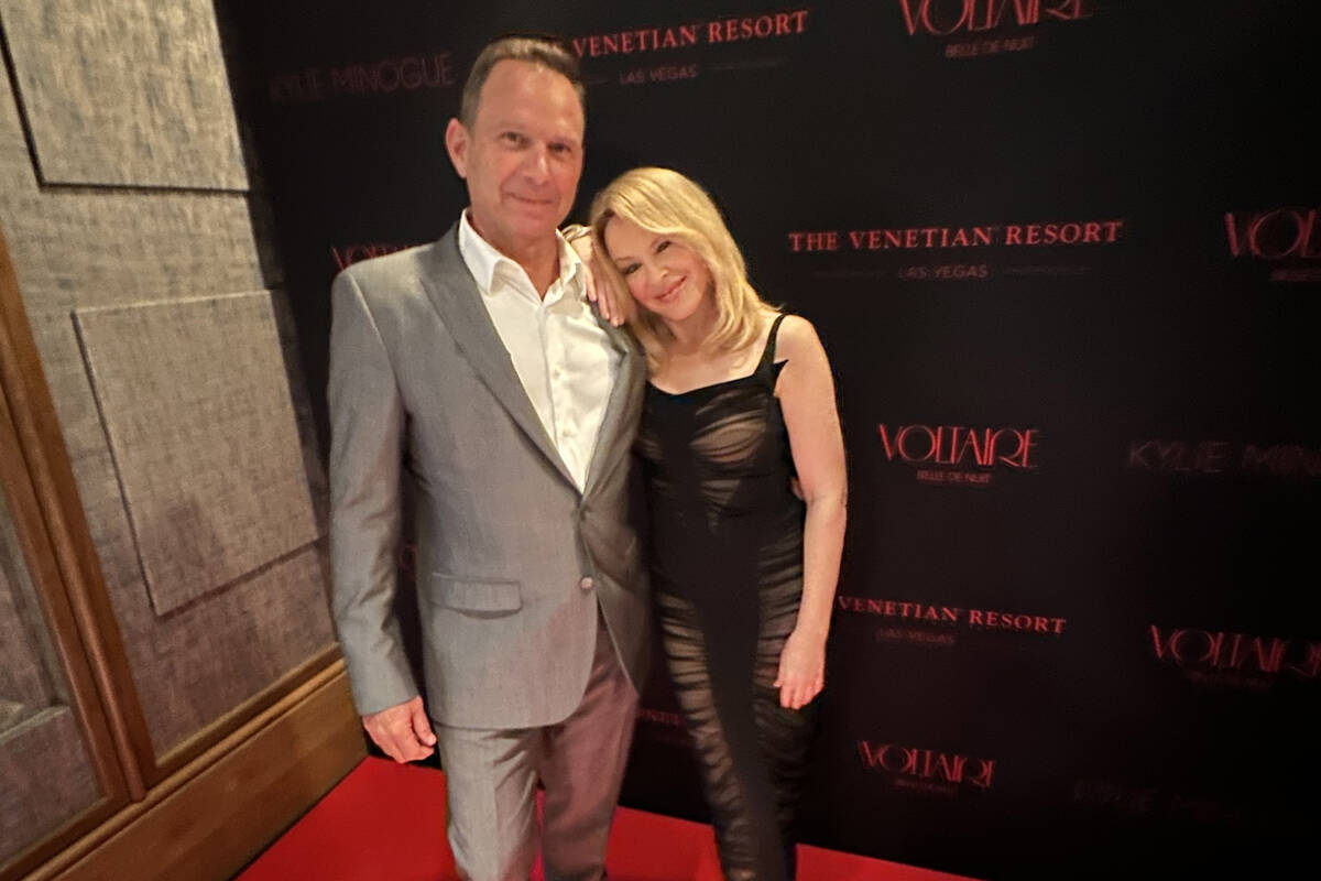 The Venetian Michael Gruber and Kylie Minogue are shown after officially announcing Minogue's s ...