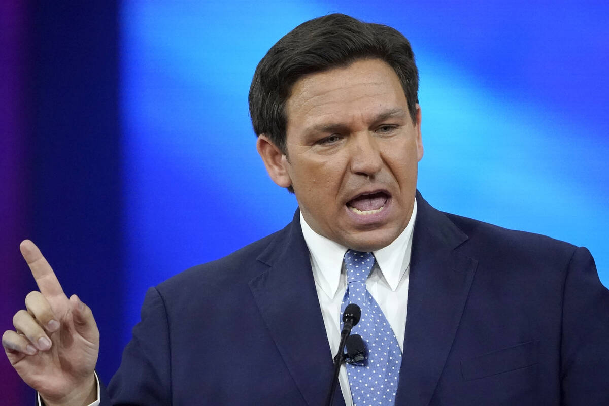 FILE - Florida Gov. Ron DeSantis speaks at the Conservative Political Action Conference (CPAC), ...