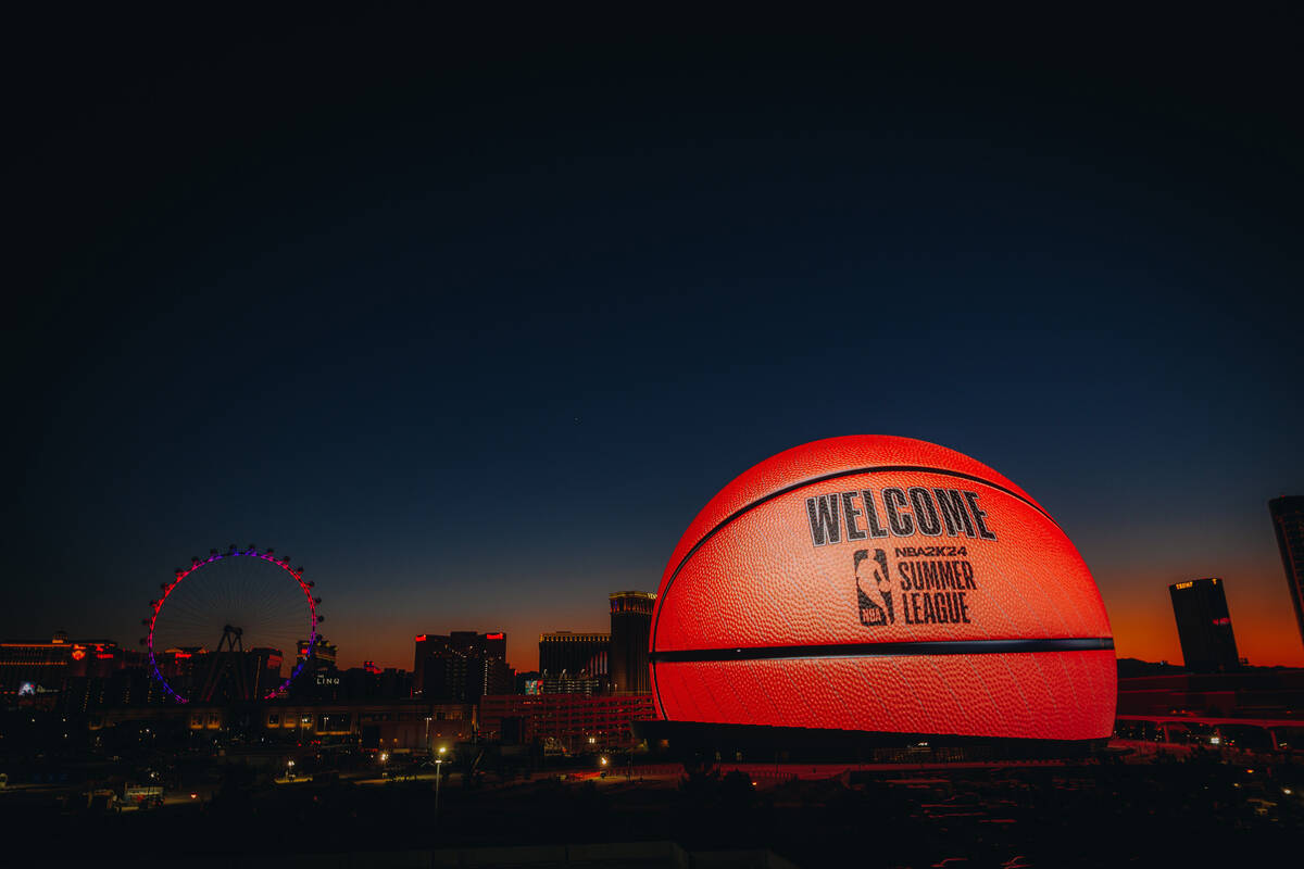 A message on Sphere welcoming teams, players and fans to the 2023 NBA Summer League in Las Vega ...