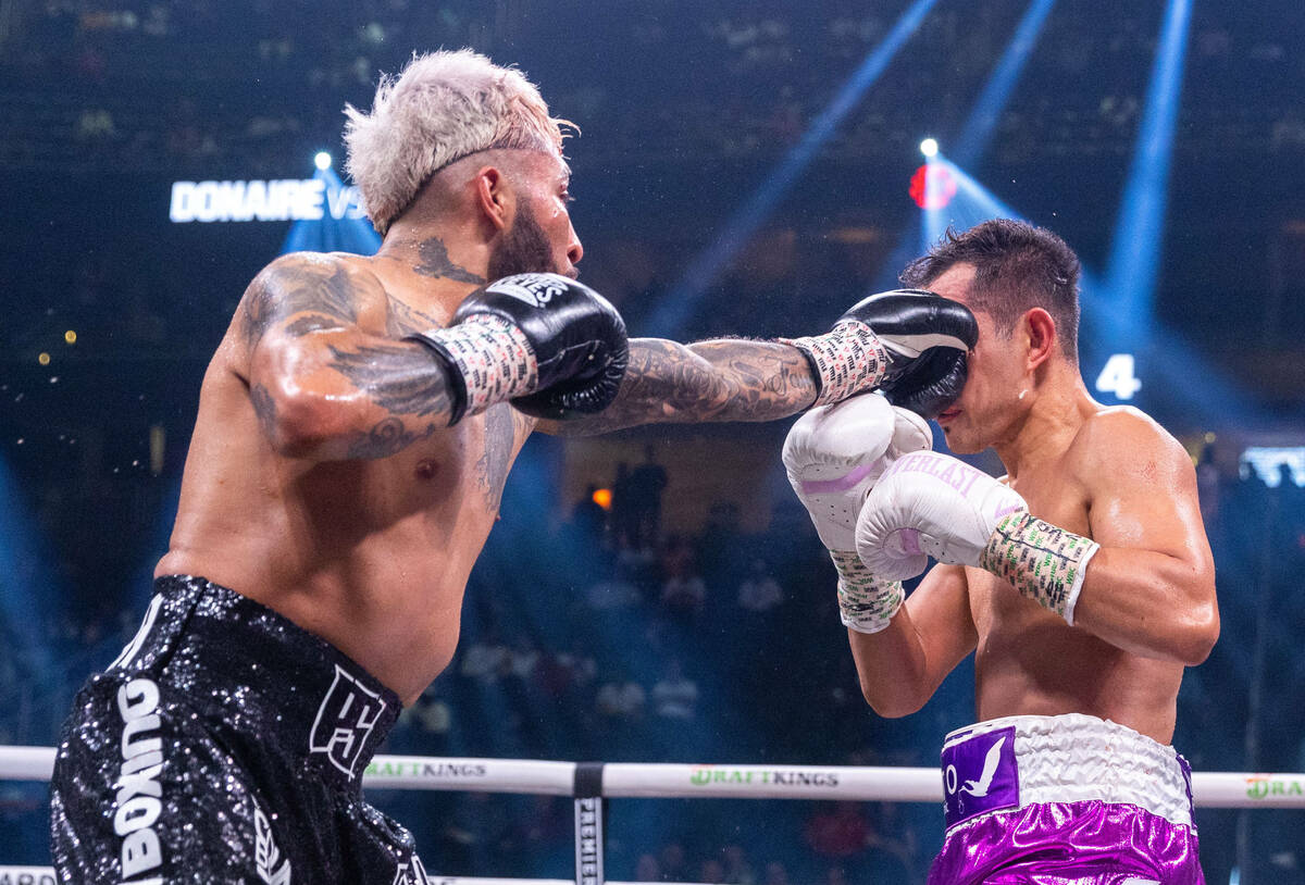 Alexandro Santiago connects with a shot to the face of Nonito Donaire in round 4 during a WBC w ...