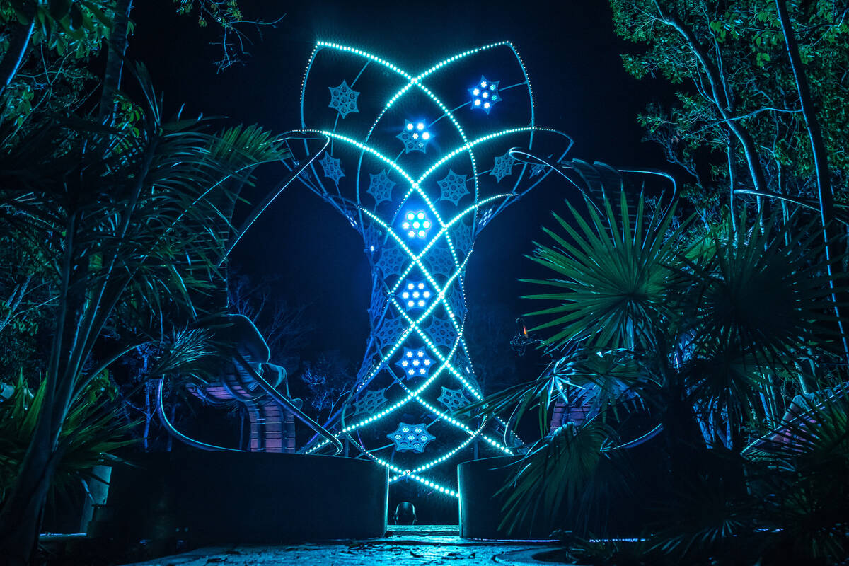 FILE - Pablo Gonzalez Vargas's "Ilumina," a 37-foot tall interactive light and sound sculpture, ...