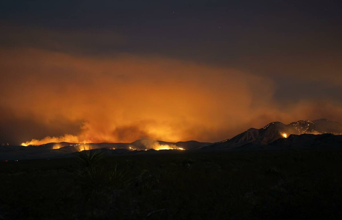 A night view of the north end of the York fire on Saturday, July 29, 2023. (Mojave National Pre ...