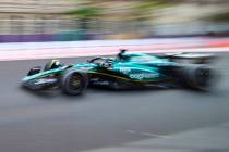 Aston Martin driver Lance Stroll of Canada steers his car during the Formula One Grand Prix at ...