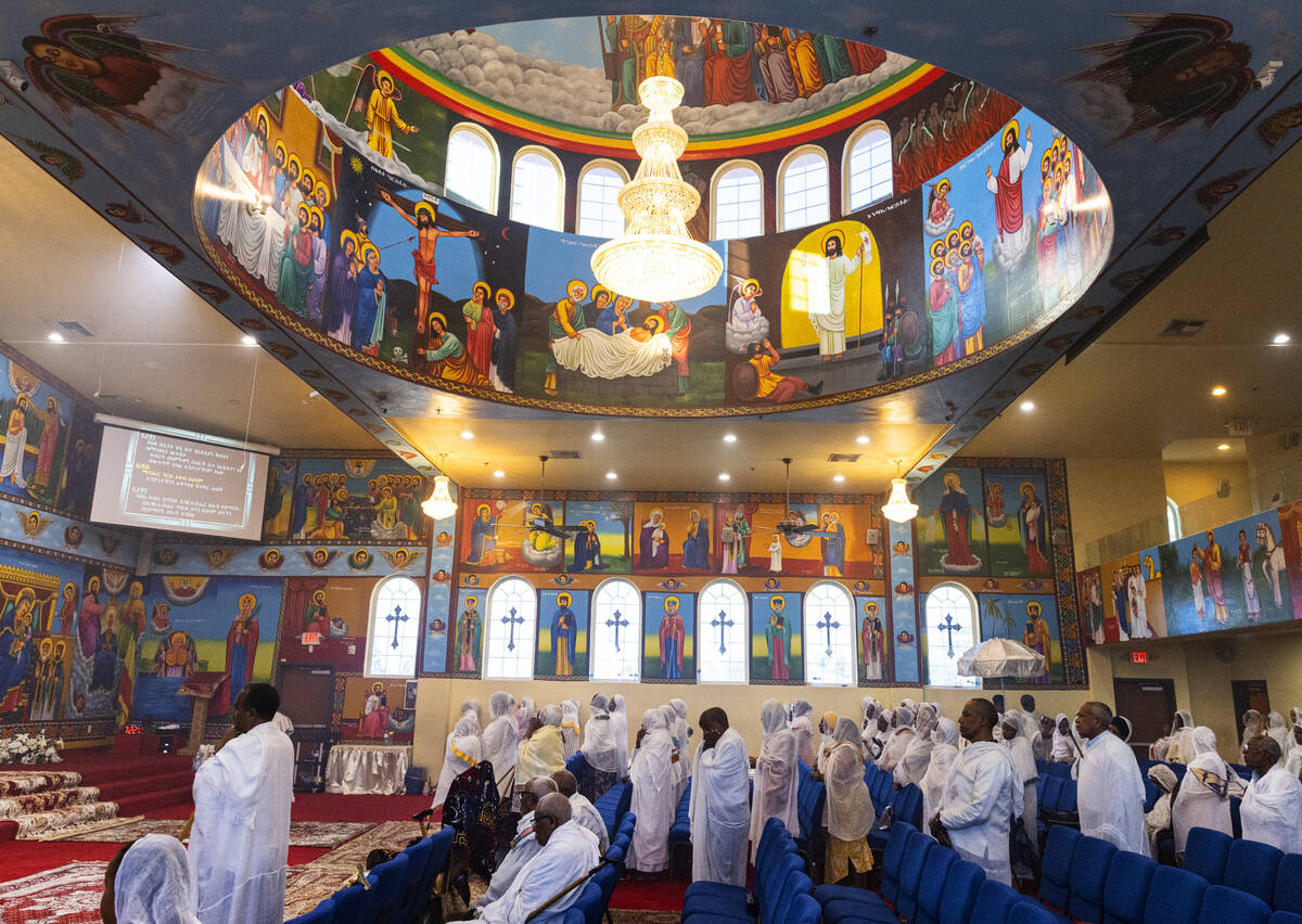 Worshippers pray during mass at Hamere Noah Kidane Mehret and St Michael Ethiopian Orthodox Tew ...