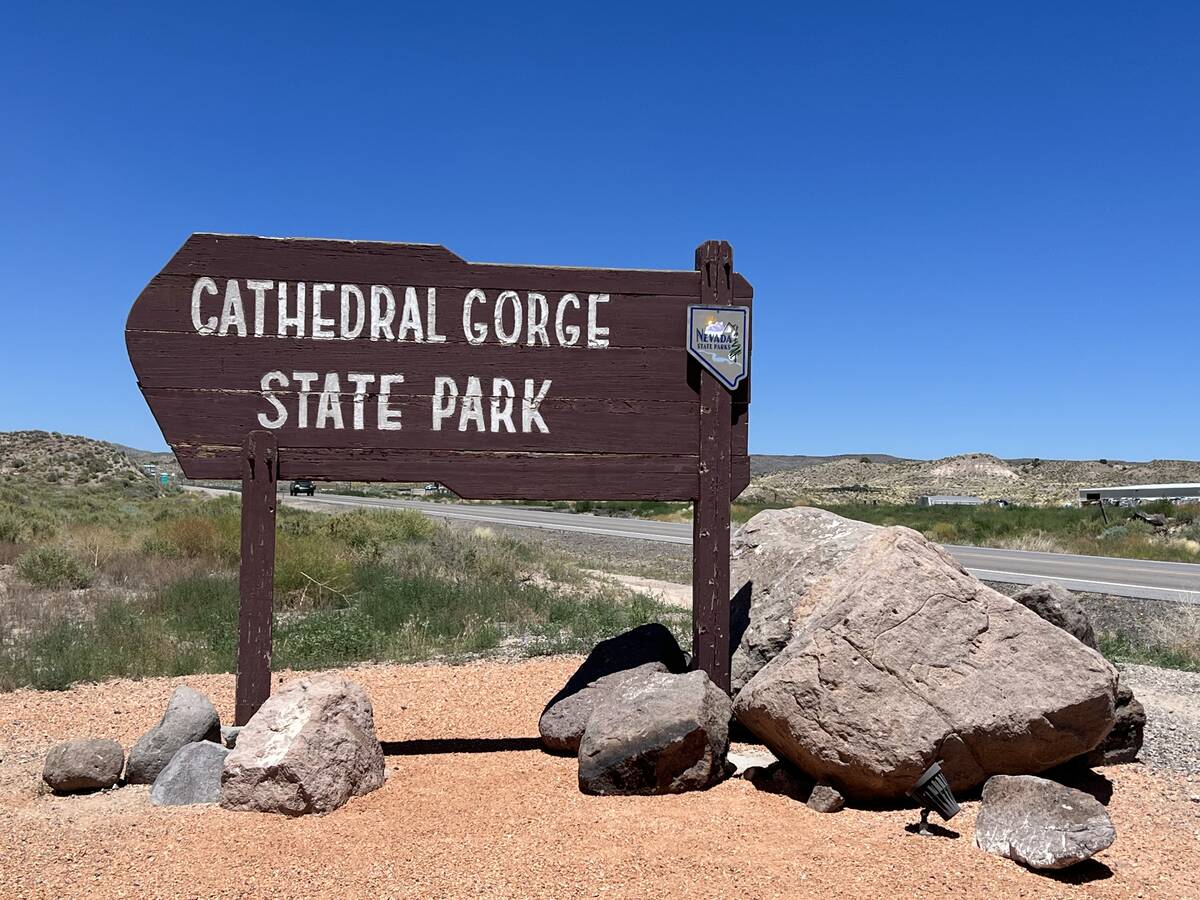 A sign marks Cathedral Gorge State Park on July 8, 2023. (Carri Geer Thevenot/Las Vegas Review- ...