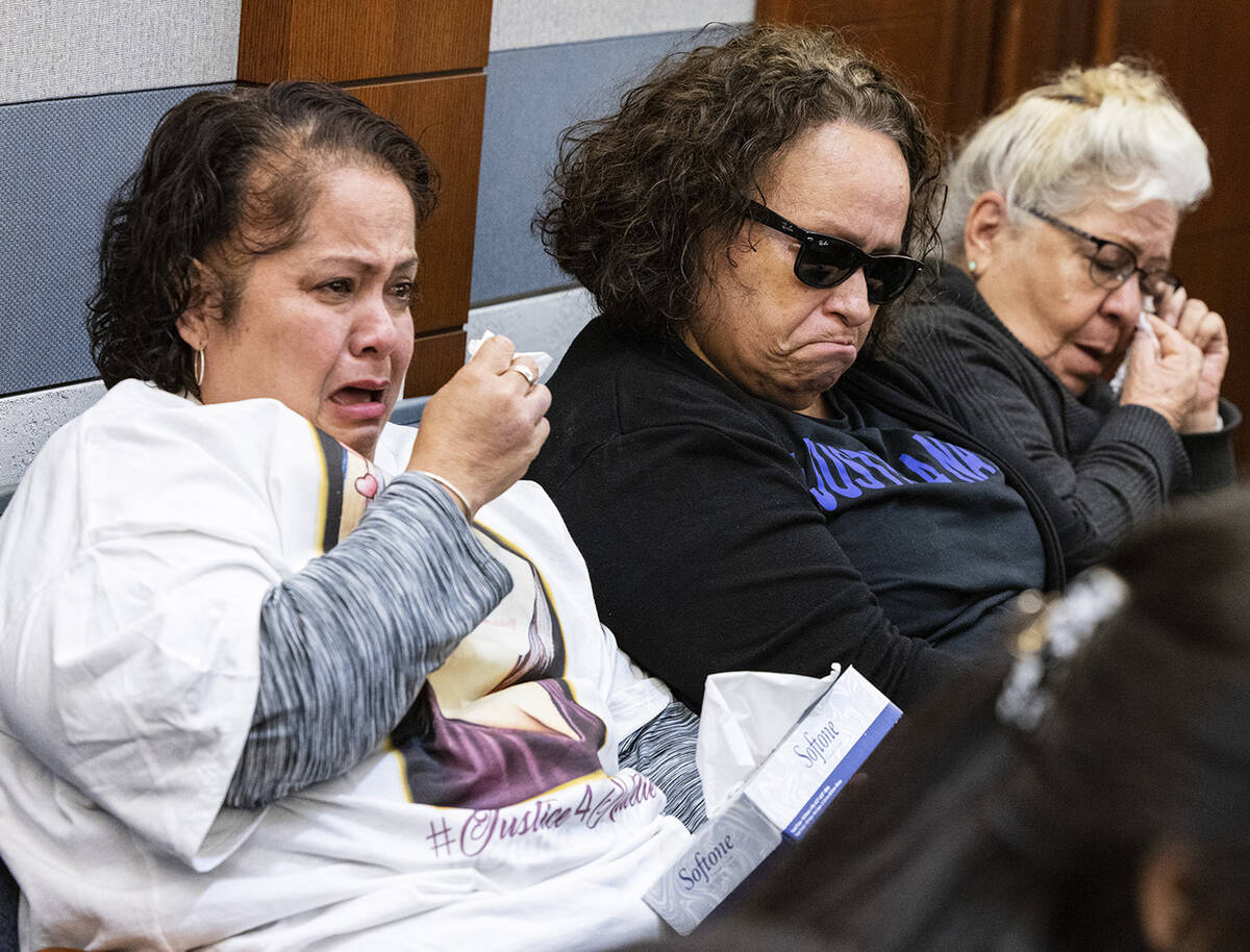 Family members of murder victim Natelie Carbajal, weep as they attend the sentencing of Carlos ...