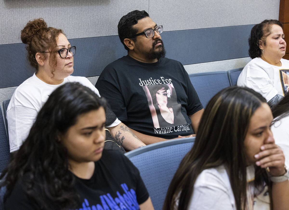 Family members of murder victim Natelie Carbajal, attend the sentencing of Carlos Figueroa, who ...