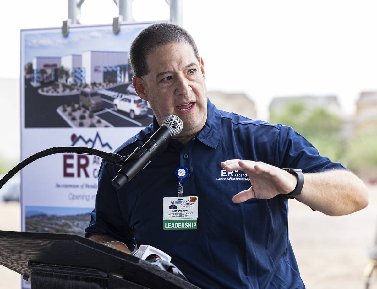 Sam Kaufman, CEO of Henderson Hospital, speaks during a groundbreaking ceremony for a new emerg ...