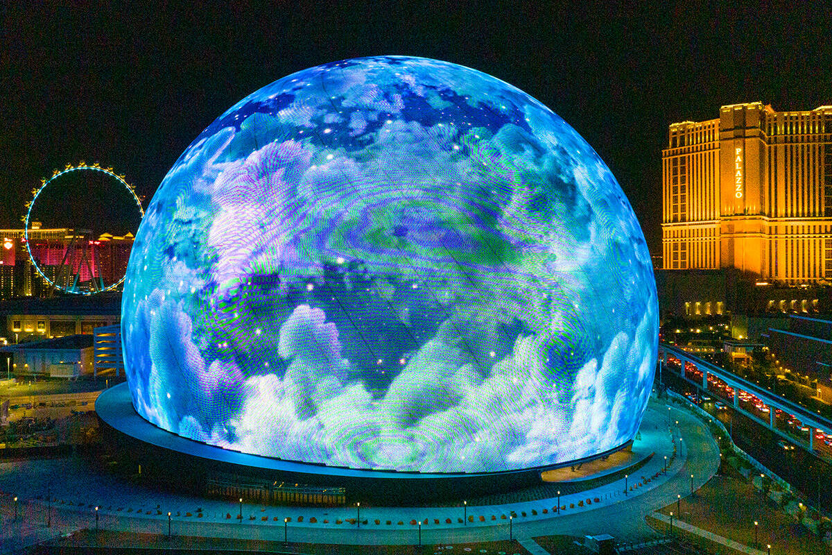 Las Vegas Sphere lights up night sky in dronerecorded timelapse video