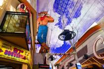 The Vegas Vic sign inside the Fremont Street Experience in Downtown Las Vegas on Wednesday, Apr ...