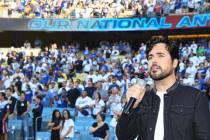 Vegas showman Frankie Moreno sings the national anthem at the L.A. Dodgers-Cincinnati Reds game ...