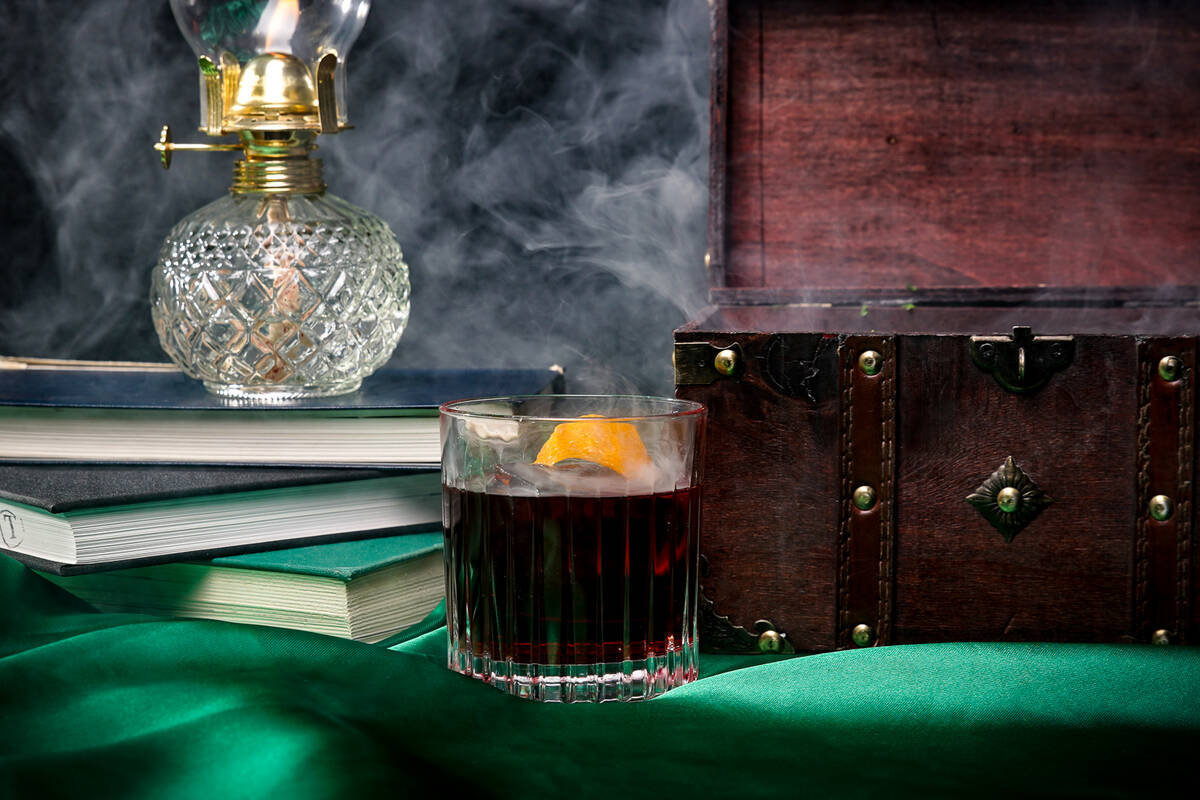 A Cherried Treasure cocktail from Juliet Cocktail Room, opening Aug. 7, 2023, in The Venetian o ...