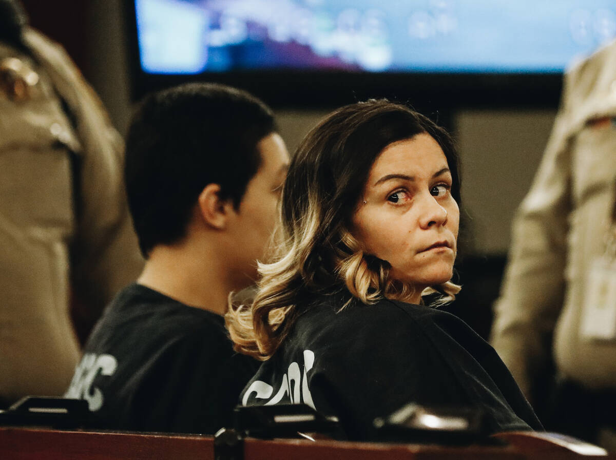 Amanda Stamper appears in court at the Regional Justice Center on Thursday, Aug. 3, 2023, in La ...