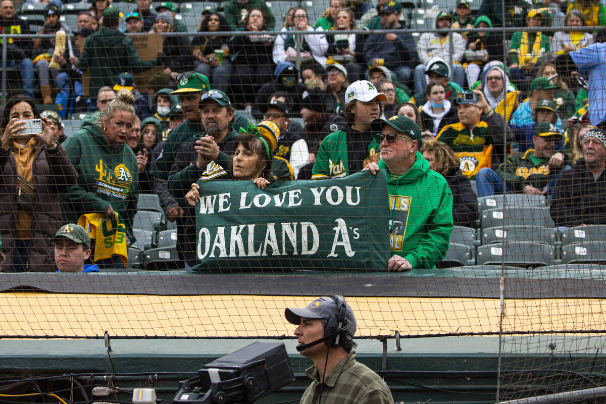 Oakland Athletics fans gather before the opening night game against the Baltimore Orioles on Mo ...