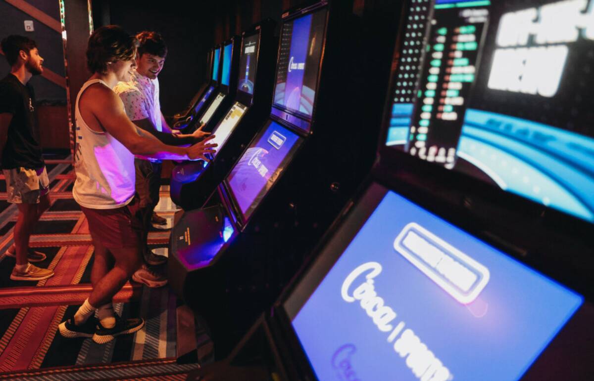 People place bets inside of the Circa Sportsbook at Circa Las Vegas on Friday, Aug. 4, 2023, in ...