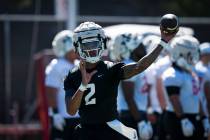 UNLV quarterback Doug Brumfield during the first practice of fall camp Friday, Aug. 4, 2023, in ...