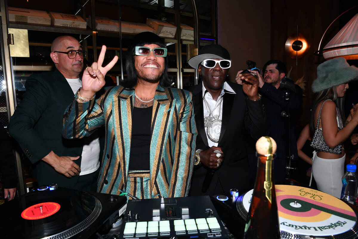 Anderson .Paak and Flava Flav perform during the grand opening of Cathédrale Restaurant at Ari ...