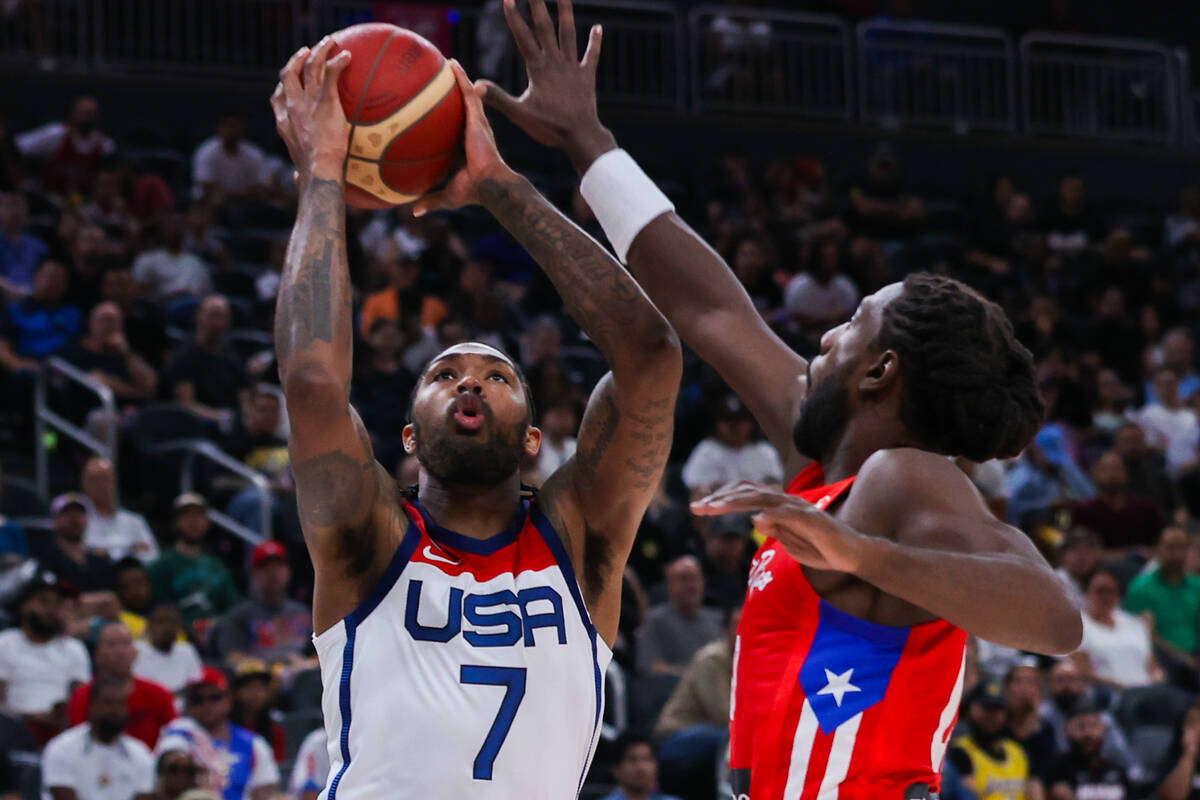 USA Basketball Men’s National Team forward Brandon Ingram (7) takes a shot against the P ...