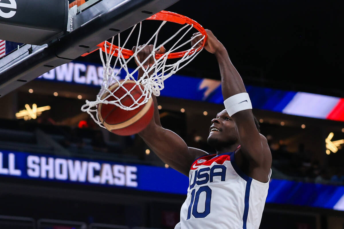 USA Basketball Men’s National Team Anthony Edwards (10) dunks the ball at the first exhi ...