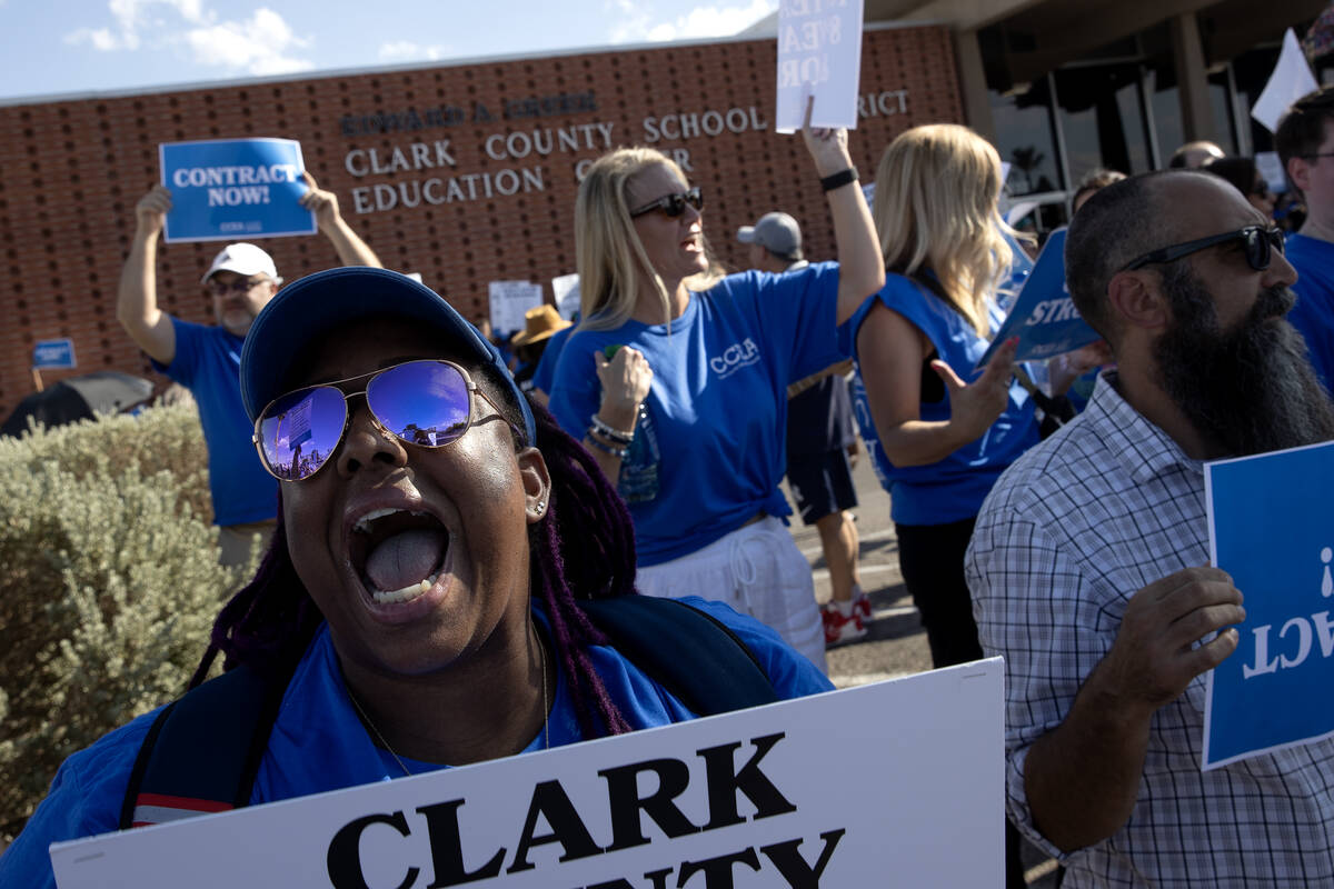 Alisha Fletcher, a health teacher at Sunrise Mountain High School, protests with fellow Clark C ...