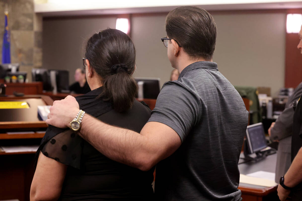 Mirjana Komazec and Daniel Strbac, mother and cousin of Tina Tintor, listen to the judge during ...