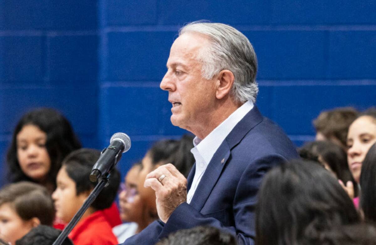 Gov Joe Lombardo speaks at Saint Anne Catholic School on Friday, Aug 4, 2023, in Las Vegas. (Bi ...