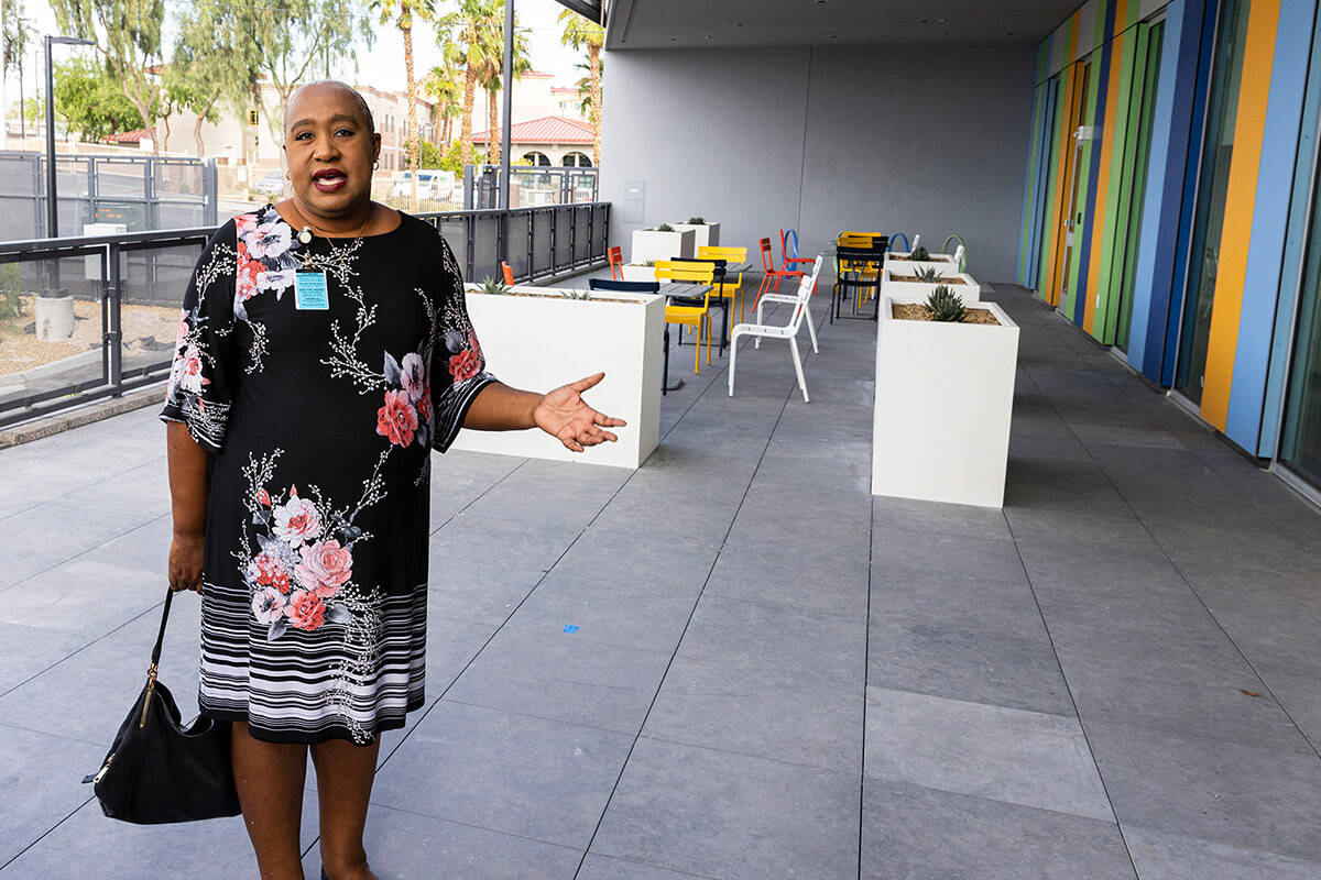 Jocelyn Bluitt-Fisher, community resource manager, leads a tour of Las Vegas Health and Wellnes ...