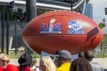 Visitors line up at the Super Ball during a Business Connect Program at Allegiant Stadium on We ...
