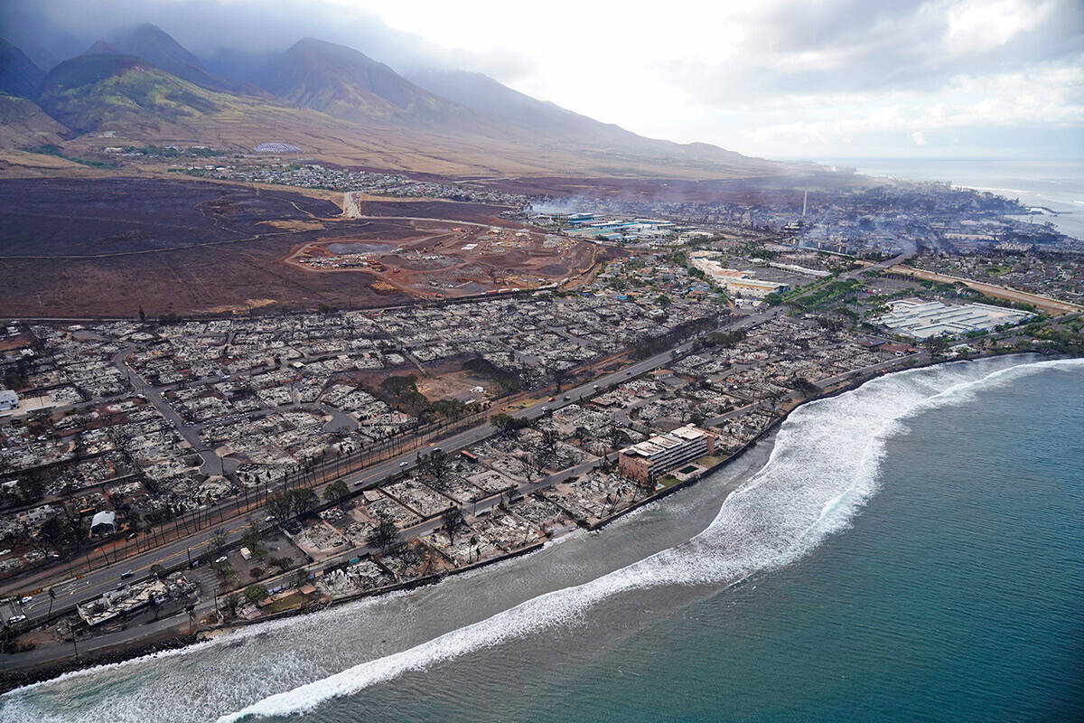 Wildfire wreckage is shown Thursday, Aug. 10, 2023, in Lahaina, Hawaii. The search of the wildf ...