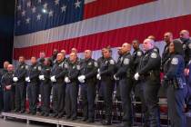The graduating class of officers for the North Las Vegas Police and the CCSD Police pose with t ...