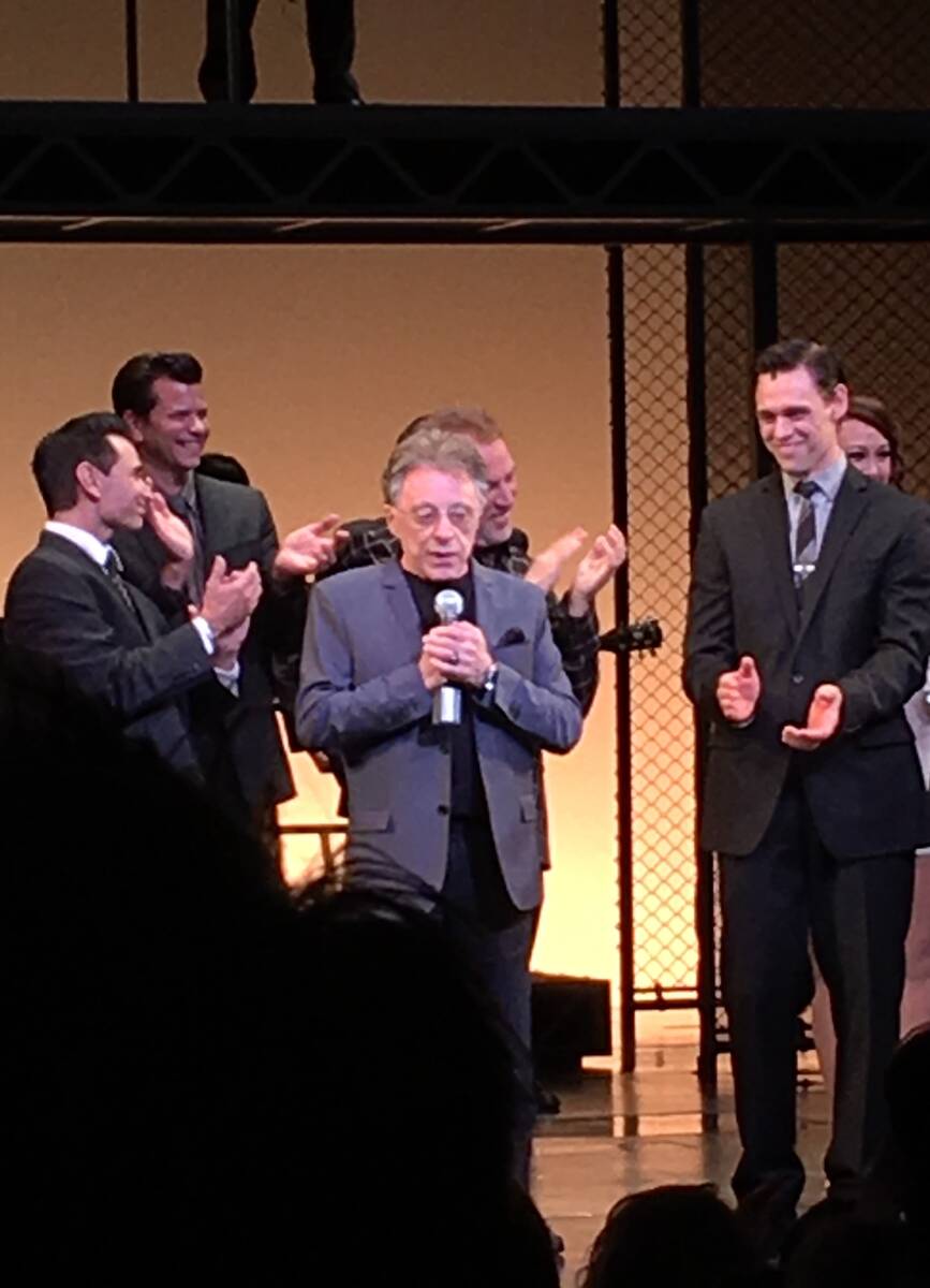 Frankie Valli addresses the audience at a packed final performance of "Jersey Boys" at Paris La ...