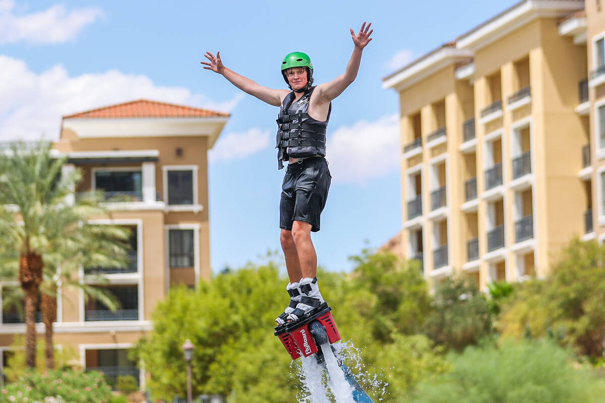 Austin Weible has some fun on the flyboard which he rented out through Lake Las Vegas Water Spo ...