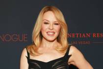 Kylie Minogue attends a press conference at Bar Lis on July 27, 2023 in Los Angeles. (Photo by ...