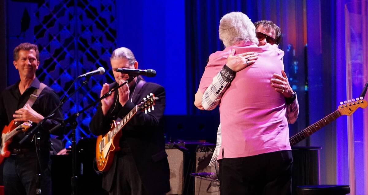 Bill Medley and Michael Grimm are shown at Myron's at the Smith Center on Wednesday, Aug. 9, 20 ...