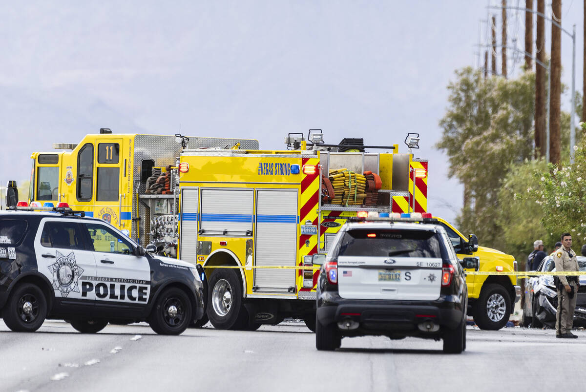 Las Vegas police investigate a vehicle collision with critical injuries near the intersection o ...