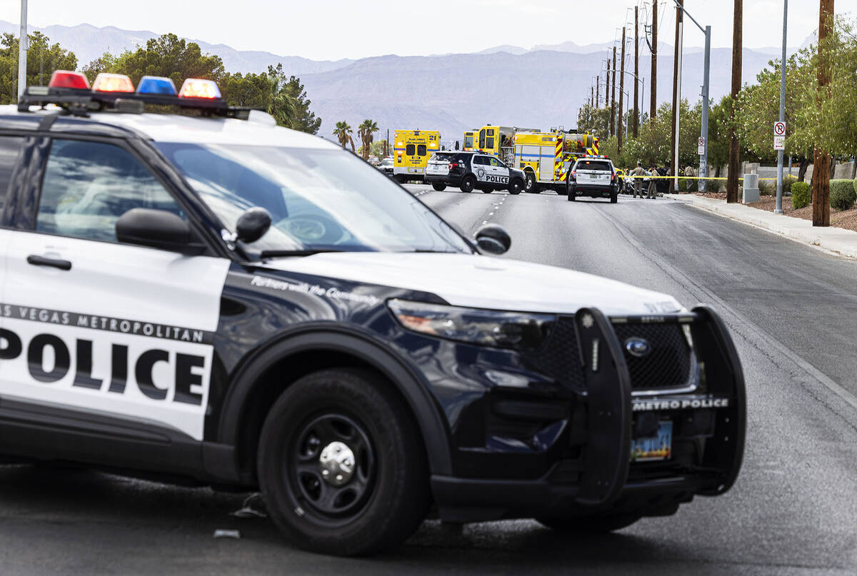 Las Vegas police investigate a vehicle collision with critical injuries near the intersection o ...