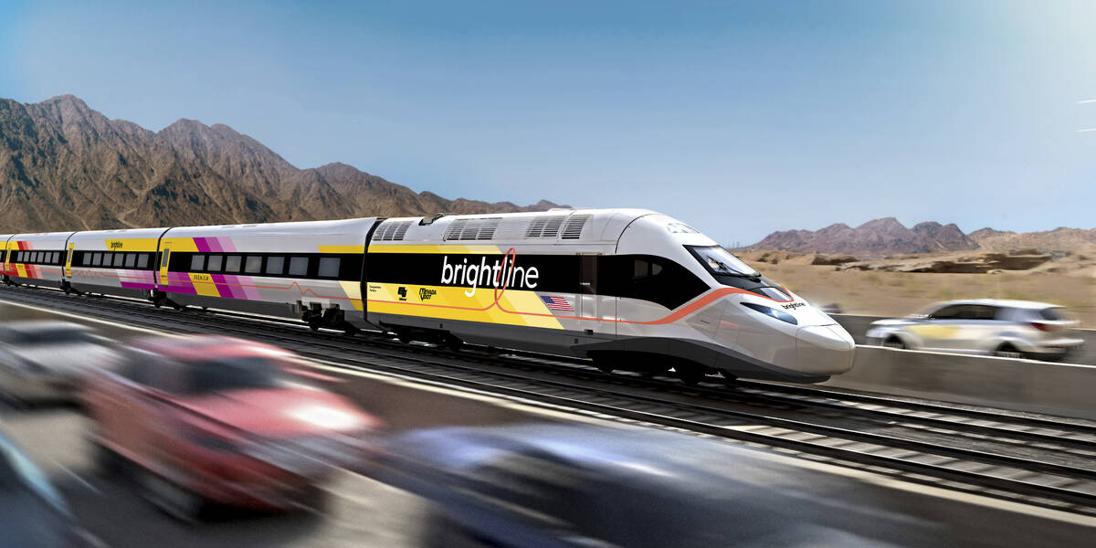 This undated illustration provided by Brightline West shows an illustration of the Brightline W ...