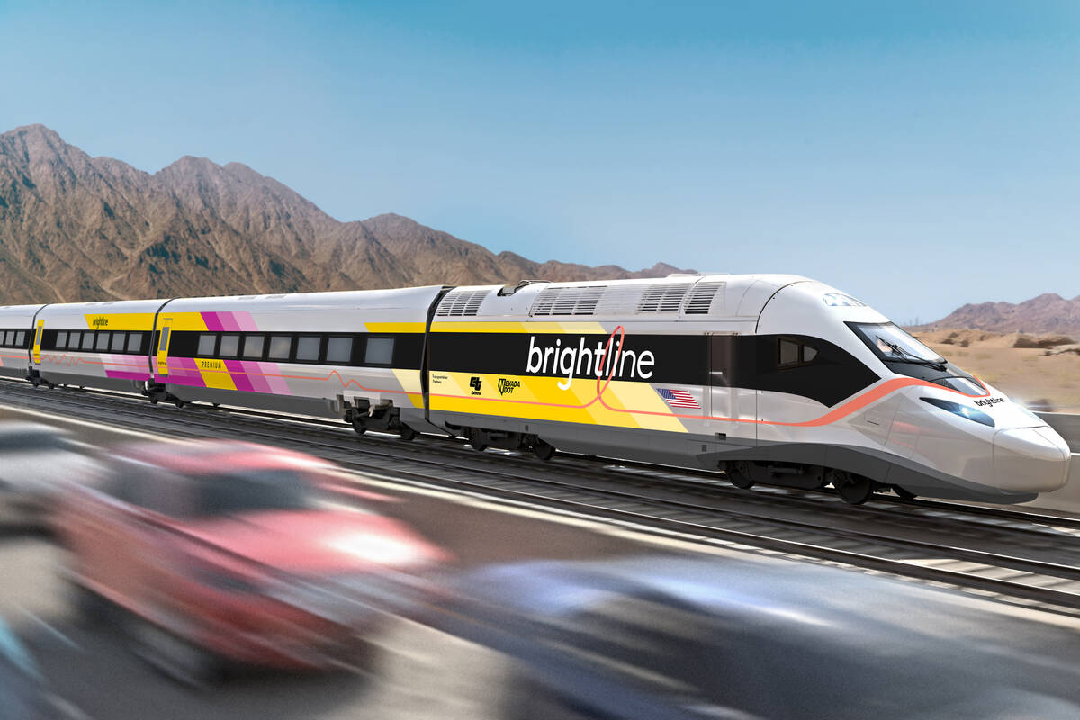 This undated illustration provided by Brightline West shows an illustration of the Brightline W ...