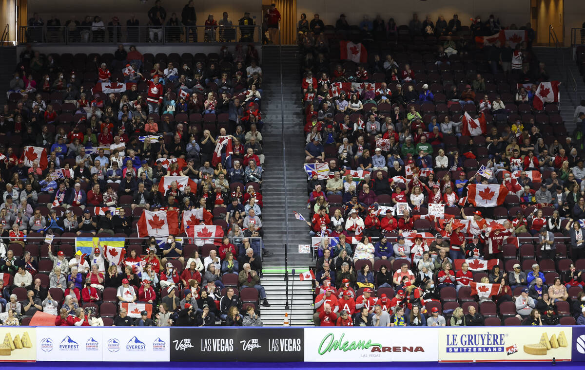 Curling fans watch as Canada competes against Sweden in the gold medal game of the LGT World Me ...