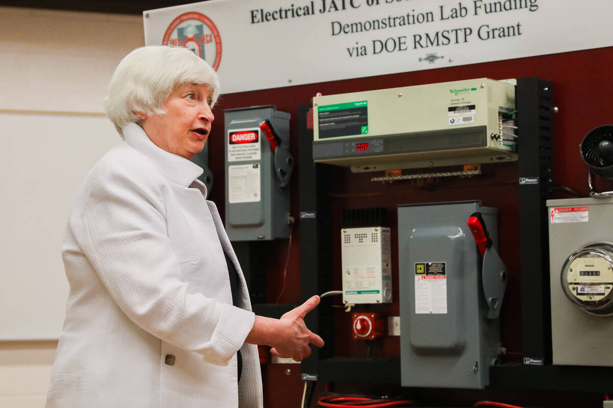 Secretary of Treasury Janet Yellen during a tour of the IBEW 357 Training Center which is train ...