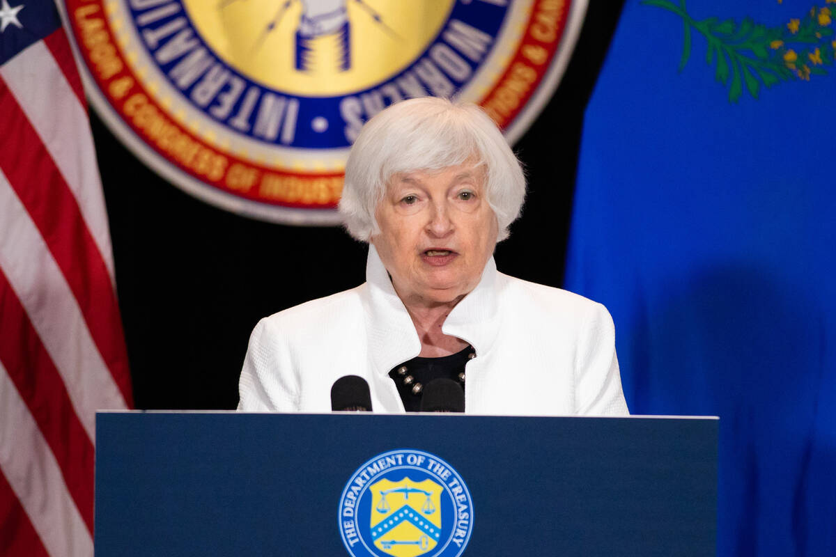 Secretary of Treasury Janet Yellen delivers remarks after a tour of the IBEW 357 Training Cente ...