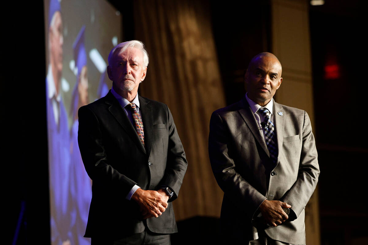 Billy Walters, left, and Jon Ponder, founder and CEO of Hope for Prisoners, watch a video durin ...