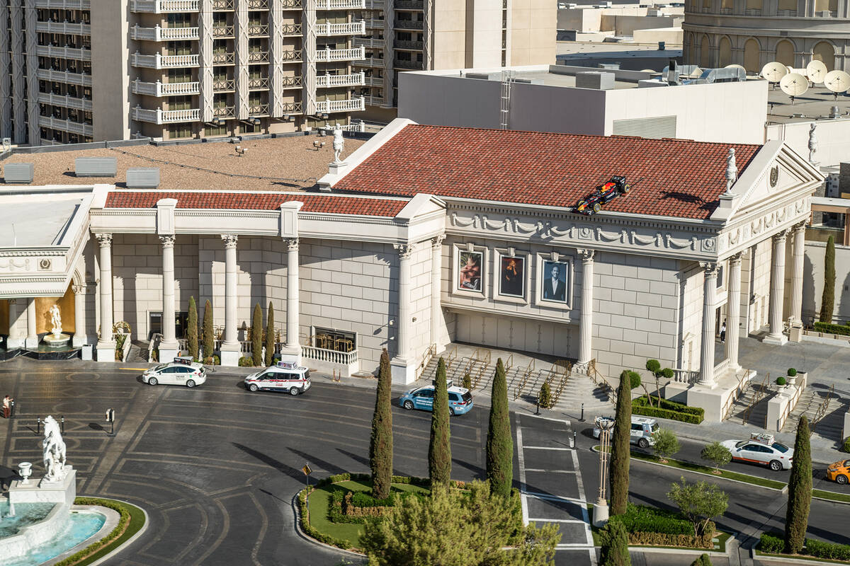 Oracle Red Bull Racing's RB7 sits atop a casino in Las Vegas, Nevada, USA on July 26, 2023. (Re ...